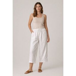 Casa Cabana Linen Blend White Cropped Pants XL Elastic Waist